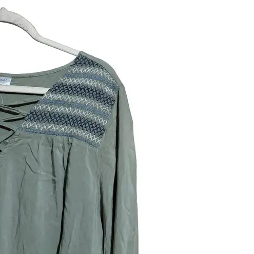 Avenue Top Womens 22 24 Green Boho Embroidered Tunic Blouse Ladies