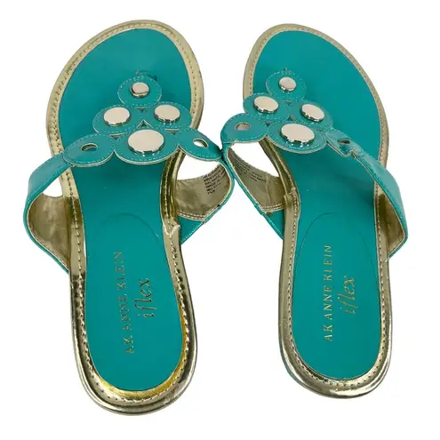 Anne Klein AK  Achazie Thong Sandals Turquoise Silver Studs 7.5