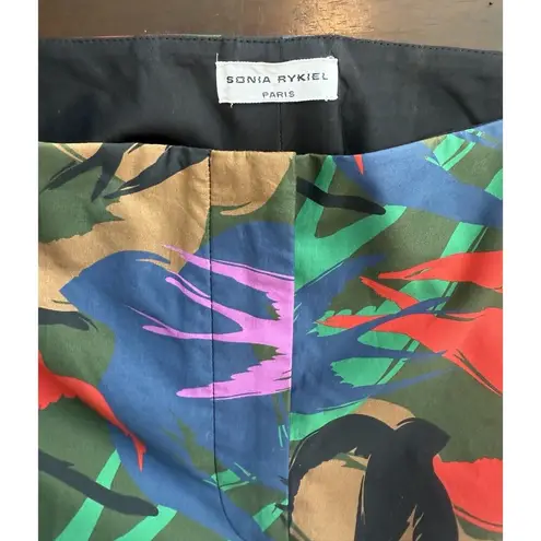 Sonia Rykiel Paris Womens Birds All Over Print Pants Size 36 French, 100% Cotton Blue