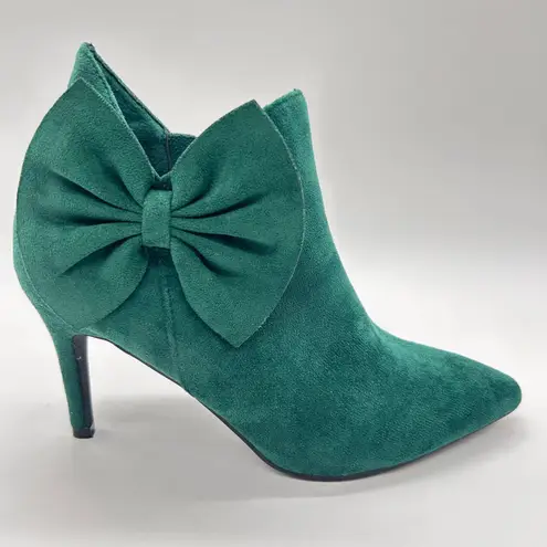 Allegra K Ankle Boots Womens 6.5 Green Suede Bow Accent Pointed Toe Stiletto
