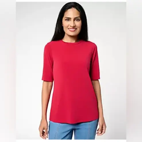 Susan Graver Modern Essentials Liquid Knit Crew Neck Top Red Plus Size 2X