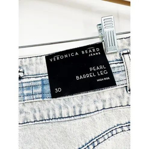 Veronica Beard Belted High Waisted Pearl Barrel Leg Jeans in Sky Size 30 NWT