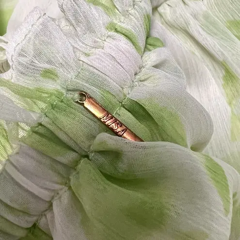 MISA Los Angeles Rumi One Shoulder Midi Dress Green White Honeydew Blossom Small