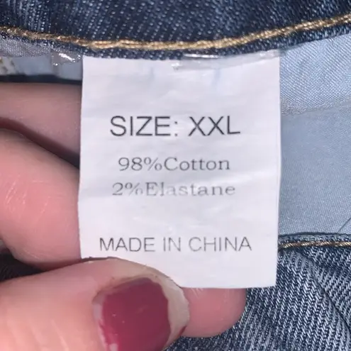 Blue Denim Distressed Mid Rise Summer Jean Shorts Size XXL