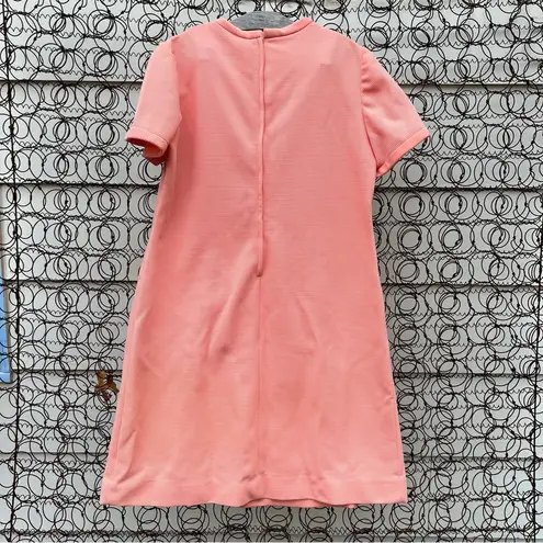 50s 60s House of Shroyers peach rib polyester crochet lace trim sheath dress Size XL