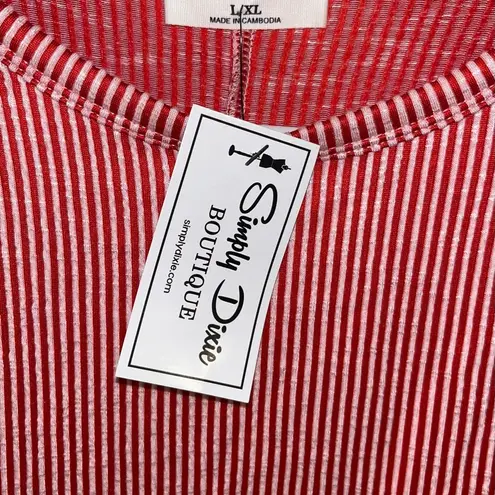 Zenana NWT  ribbed striped red long sleeve shirt L/XL