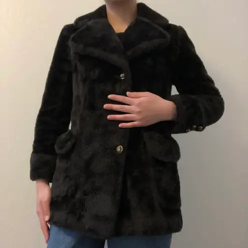 vintage sear’s brown/black fur pea coat Black
