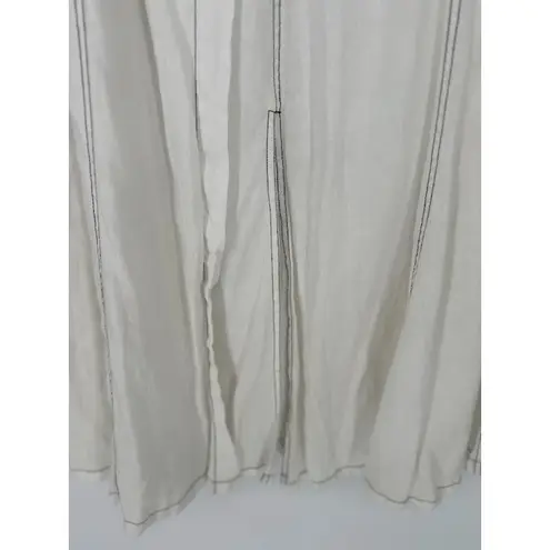 Susan Bristol White Linen Maxi Skirt Belt Slit Beachy Coastal Minimalist Size 8