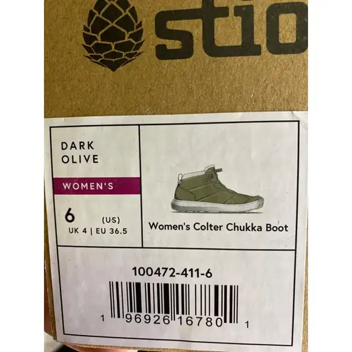 Stio Colter Chukka Dark Olive Green Suede Boots Size 6 Lining & Traction Outsole