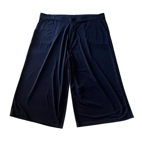 Susan Graver Navy Liquid Knit Pull-on Culotte Pants