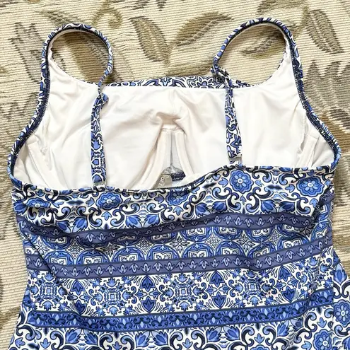Lands End Tankini Top Swimsuit Swim Deep Sea Mix Majolica 12 Blue
