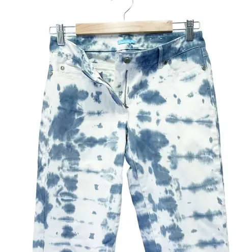 J. McLaughlin  Jeans Shibori Tie Dye Slate Blue & Off-White Skinny Jeans Size 2