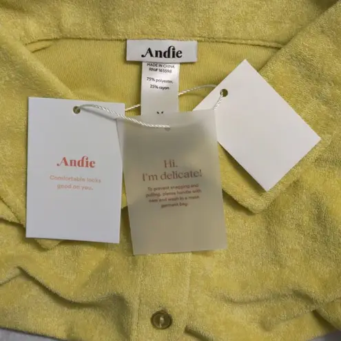 ANDIE NWT Cropped Button Up Honeysuckle Yellow Terry Resort Beach Shirt M