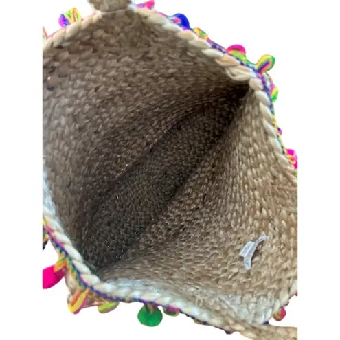 Shiraleah Chicago Woven Jute Tote Bag with Pom Pom Trim Francesca’s NWT Tan