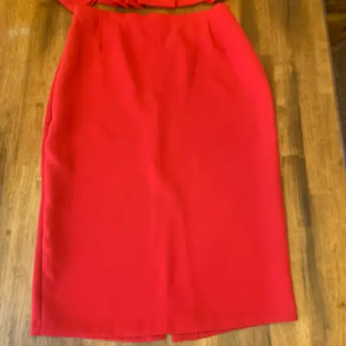Danny & Nicole Dress Suit 16P Red 2 piece Long Sleeve Jacket Elastic Waist Skirt