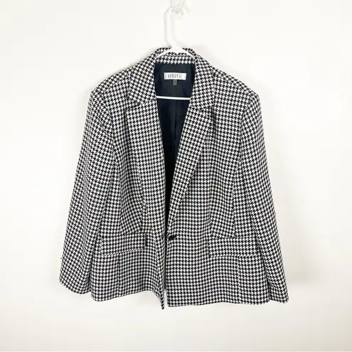 Kasper Houndstooth Long Sleeves Elbow Patches Lined Single Button Blazer 24W