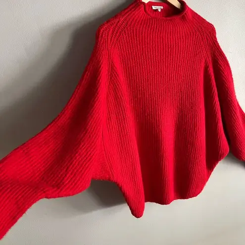 JODIFL Red Ribbed Knit Sweater L Oversized Slouchy Pullover Cozy Chunky Knitwear