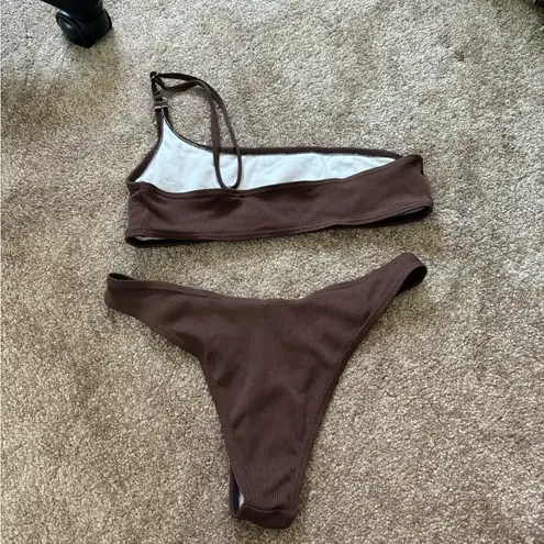 SheIn Brown Ribbed One Shoulder Bikini