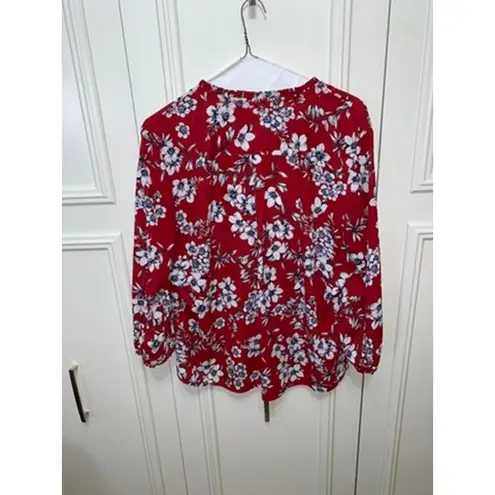Karl Lagerfeld Paris Women's XXL Red Floral Ruffle Blouse Long Sleeve