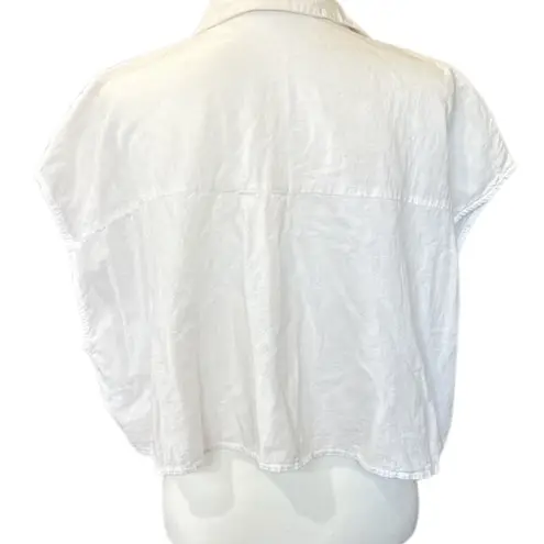 White Cap Sleeve Polo Collar Crop Top Size M