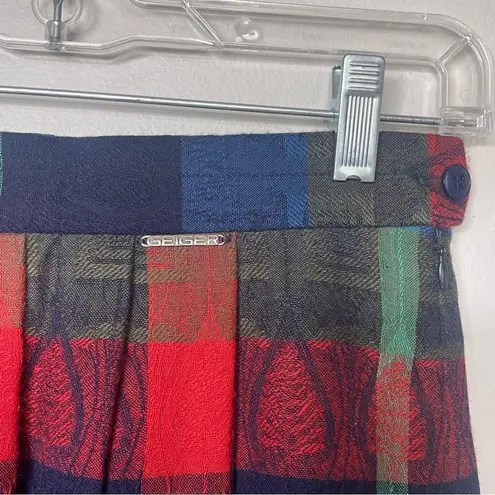 Geiger Austria Wool Pleated Skirt Womens 38 Colorful Plaid w/ Pockets & Lined
