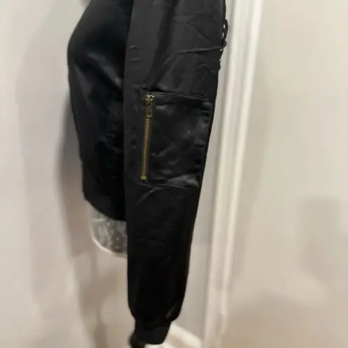 SEEK the Label Women’s Seek Sz: S black satin bomber jacket corset-style lace-up back.