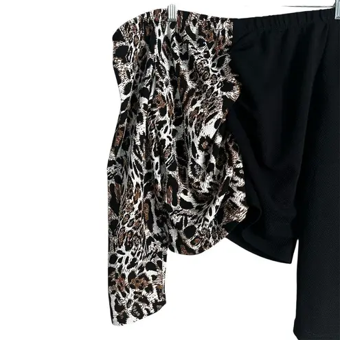 Ashley Stewart Plus Sz 18 20 Leopard Print Off the Shoulder Top Ruched Two Tone