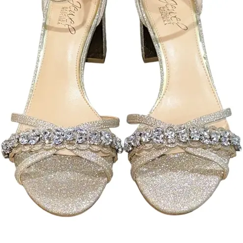 Jewel Badgley Mischka Giona Embellished Evening Shoe Size 7.5 Light Gold New