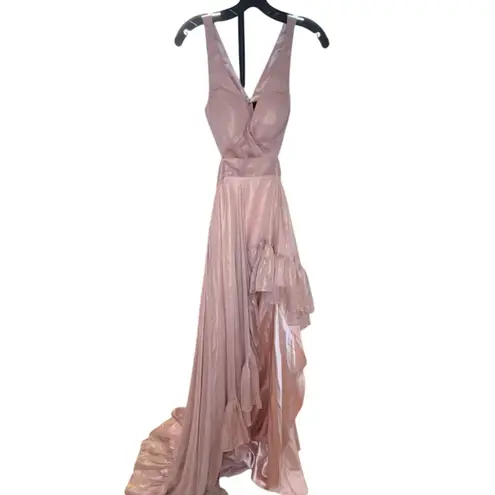 Mac Duggal 49526 Rose Cut Out High Low Ruffle Gown, Size 2 New w/ Tag MSRP $398