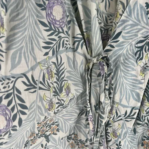 Anthropologie Plum Pretty Sugar Kimono Robe Floral Blue Green 100% Cotton Size M Size M
