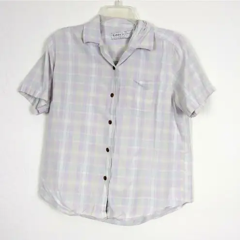 Vintage Pastel Plaid Short Sleeve Button Up Shirt Yellow Size M