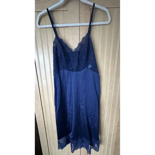 Vanity Fair Vintage Navy Lace Trim Lingerie Babydoll Slip Dress Womens Size 32 L