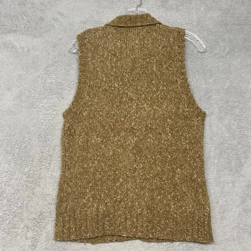 Lands'End  Sweater Womens S Vest Brown Collared Wool Acrylic Button Grandma Cable