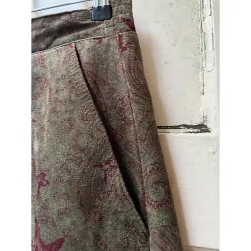 Vintage 80s Taiwan Authentic Imports leather Tapestry green red maxi skirt M Brown Size M