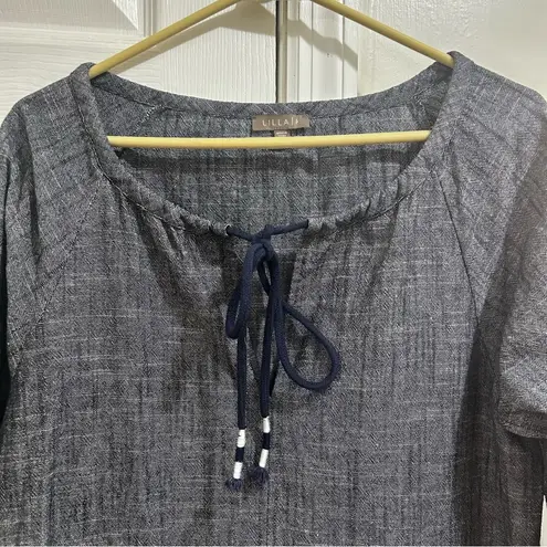 Lilla P Charcoal and Navy Linen Blend Dress with Tie Accents Size Medium Gray