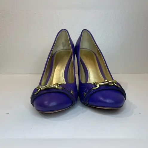 Coach  Desaree Purple Bock Heel Pumps Gold Hook‎ Buckle Accent Heels Size 6 B