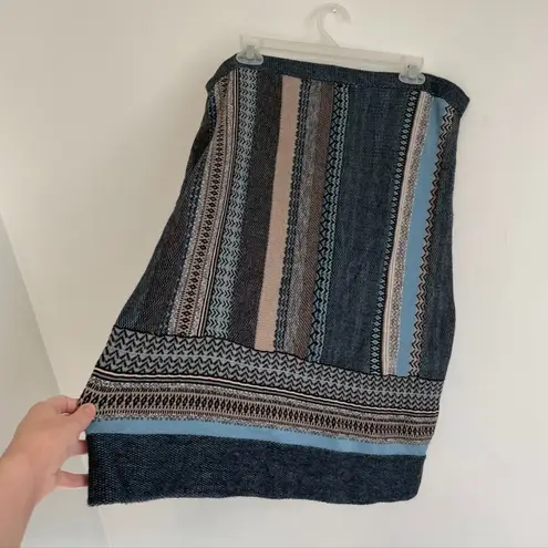 NIC ZOE Blue Black Striped Geo Pull On WOOL Midi Length Sweater Skirt M