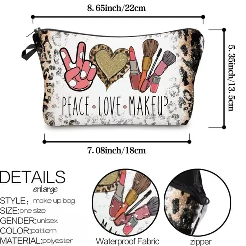 Leopard Animal Print Peace and Love Makeup Bag Brown
