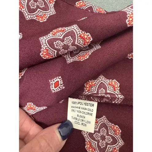 PaperMoon Burgundy Medallion Print Blouse, Boho Fall Top, 3/4 Sleeve