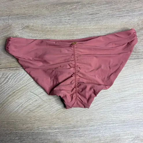 PilyQ NWT Lotus Basic Ruched Full Bikini Bottoms Mauve Pink Hipster Low Rise M