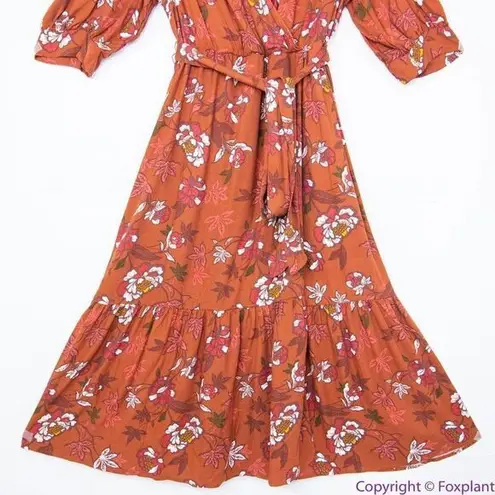 Eloquii NWT Elements Floral Print Midi Wrap Dress with Puff Sleeves, 16