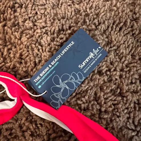 Summer Mae Red Halter Bikini Top High Waist Floral Print Swimsuit Set Size XL Pink