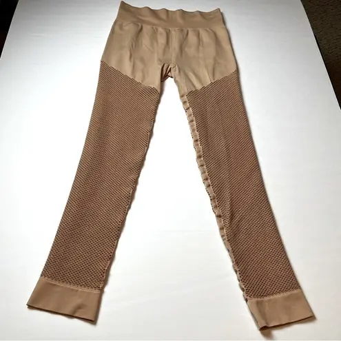 Carbon 38 Womens SZ Medium / Large Light Peach Tan Athletic Leggings Angular Mesh