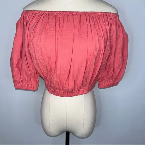 Elan Coral Off The Shoulder Cropped Crop Top Small Puffy Sleeves NWT