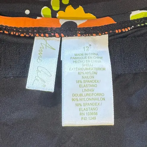 Anne cole Black Floral One-Piece Swimsuit Scoop Back Tummy Control Sz 12💛