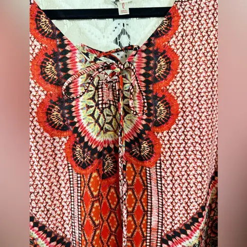 Fig & Flower Large Bohemian Lace Trim Blouse Hippie Chic Festival Peasant Shirt Red