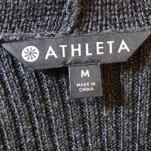 Athleta  Merino Wool Cardigan Zip Front Sweater Ribbed Charcoal Gray Like New