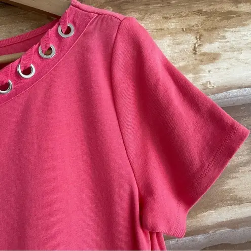 Rafaella laced grommet trim scoop neck coral tee size large