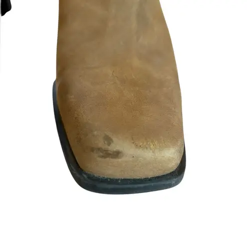 Etienne Aigner Saddle Leather Ankle Zip Boots Square Toe Women 8.5 Beige Brown