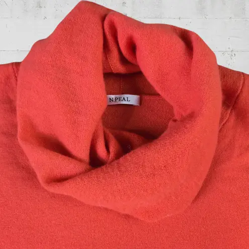N Peal Coral Orange Cashmere Turtleneck Poncho Shawl Luxury Sweater One Size Size L